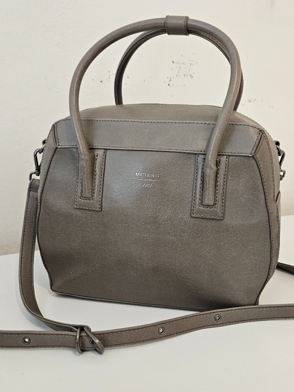 Matt & Nat Mushroom Taupe Vegan Leather Structured Satchel Crossbody Handbag